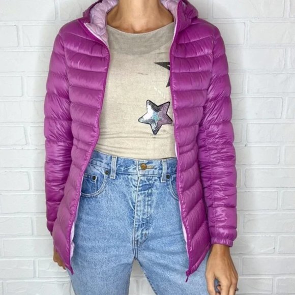 Uniqlo magenta packable down hooded jacket - Small - Picture 2 of 7